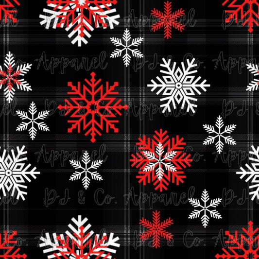 Red black snowflake plaid